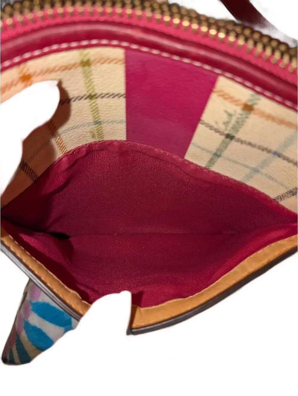 Coach Heritage Plaid Crossbody Bag with Pink Varsity Stripe Trim